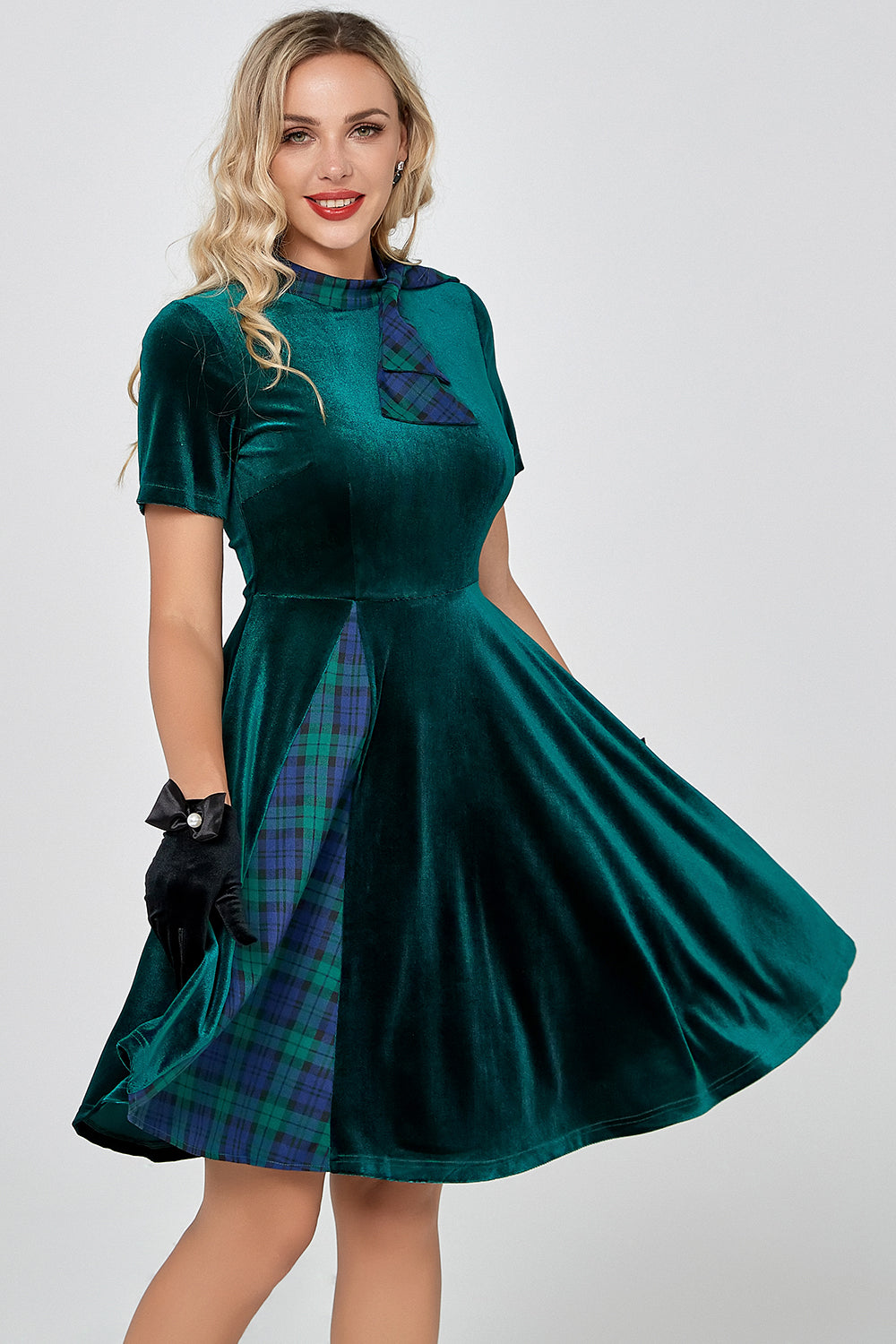 Vestido vintage de veludo verde escuro