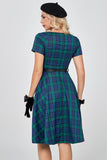 Vestido de 1950 mangas curtas verde escuro