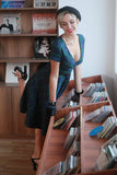 Vestido de 1950 mangas curtas verde escuro