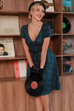 Vestido de 1950 mangas curtas verde escuro
