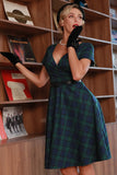 Vestido de 1950 mangas curtas verde escuro