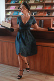 Vestido de 1950 mangas curtas verde escuro