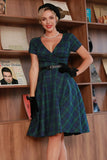 Vestido de 1950 mangas curtas verde escuro