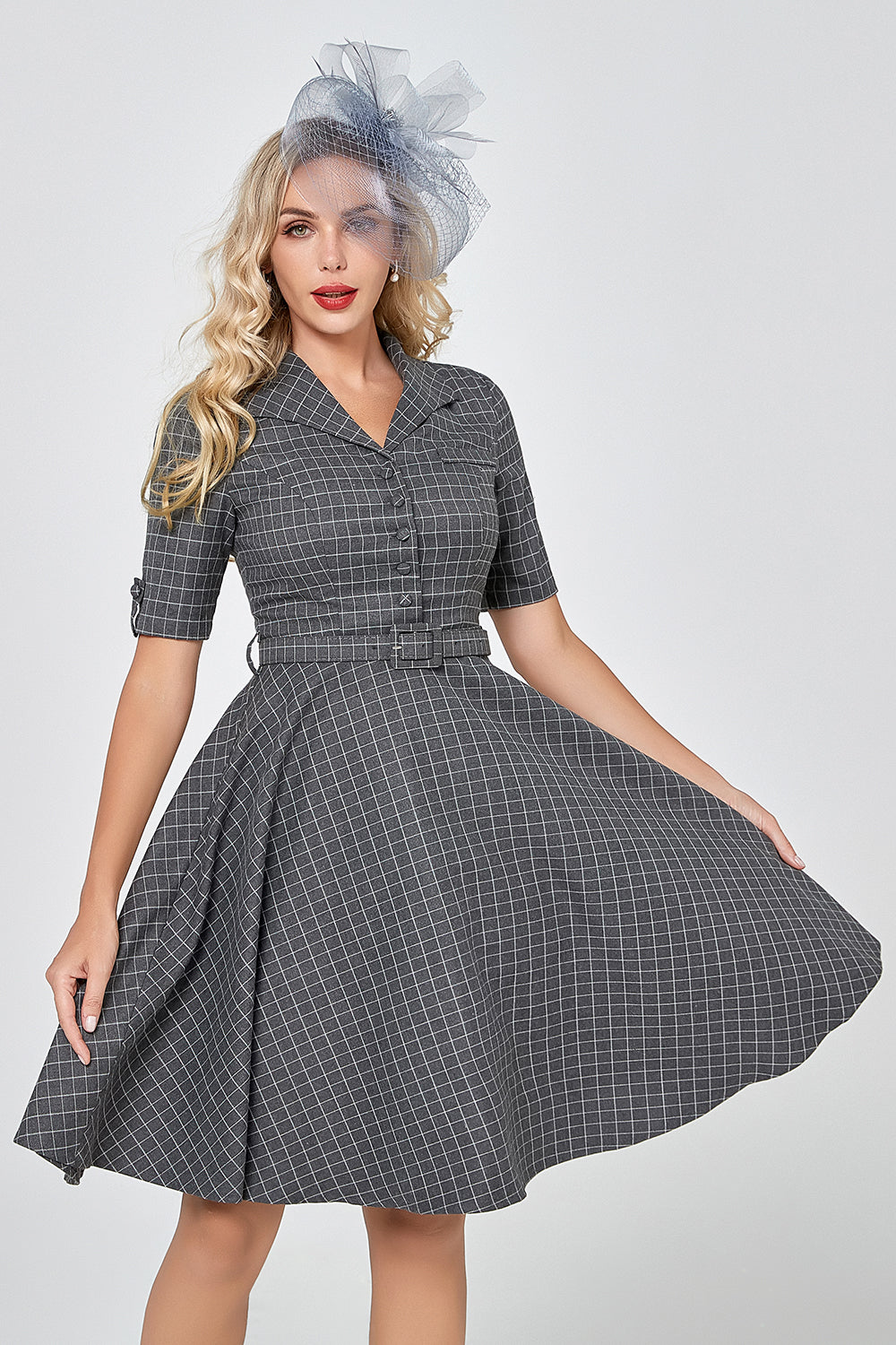 Cinza vestido vintage de 1950