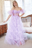 A-Line Fora do Ombro Roxo Vestido de Baile