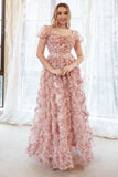 Rosa Mais Tamanho Vestido de Baile