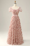 Vestido de baile pescoço quadrado rosa