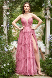 Vestido de Baile Rosa A-Line Sem Cintas