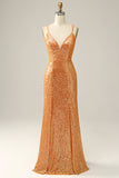 Vestido de baile sereia lantejoulas laranja