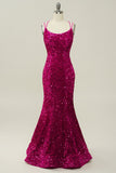 Lantejoulas Fuchsia Sereia Vestido de Baile