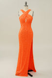 Vestido de Baile Sereia Halter Laranja