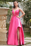 Fuchsia Cintas de Espaguete A-Line Vestido de Baile