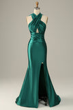 Halter verde escuro vestido de baile sereia