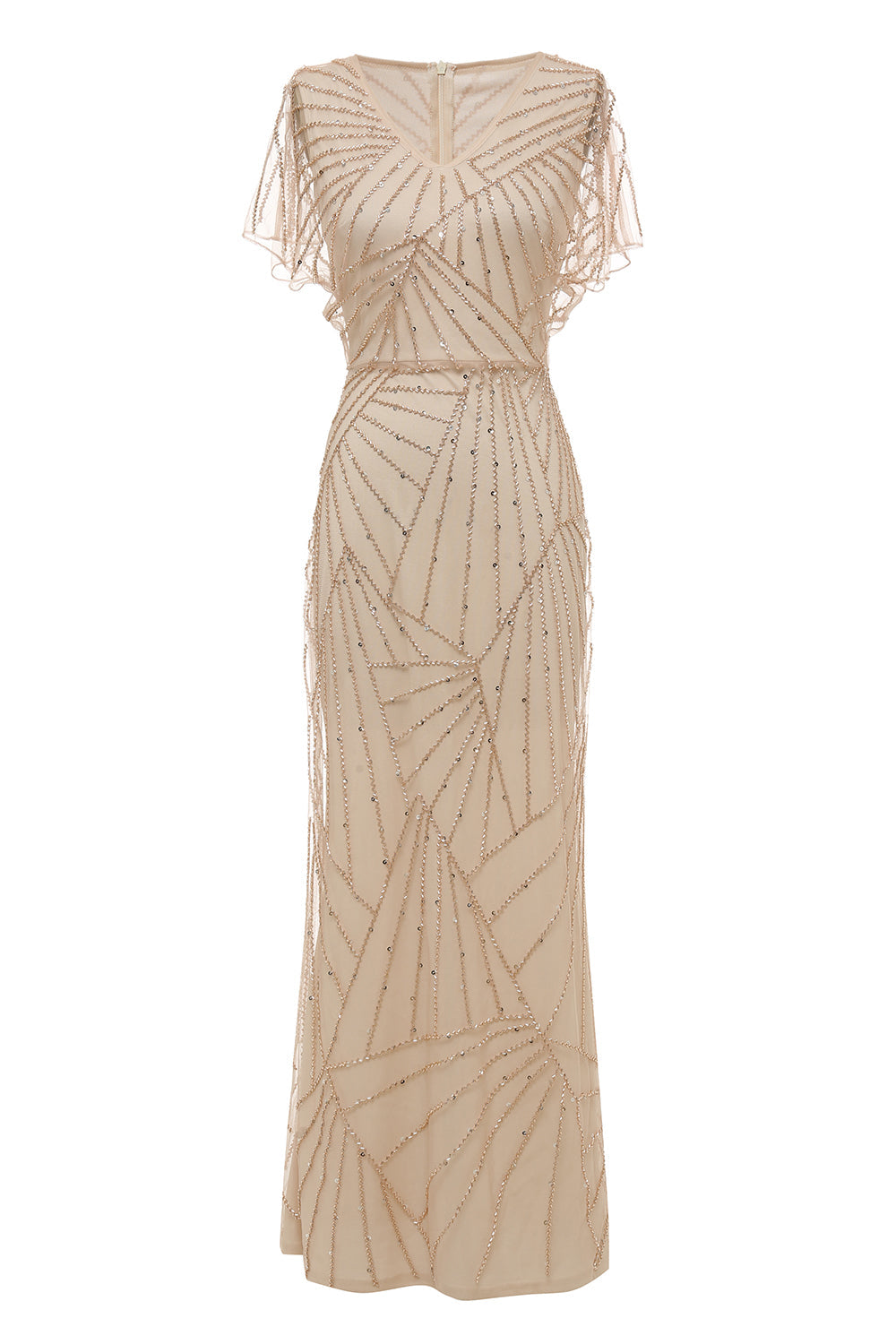 Vestido Mãe de Noiva Gola em V Khaki