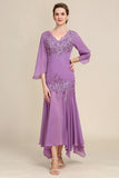 Púrpura Sereia Chiffon Vestido Mãe de Noiva