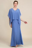 Mangas de Batwing Azul Vestido Mãe de Noiva
