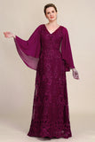 Mangas de Batwing Borgonha Vestido Mãe de Noiva