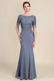 Vestido Cinza de Mãe da Noiva Com Appliques