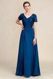 Azul A Line Vestido Vestido de Mãe de Noiva