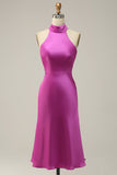 Halter Cetim Fuchsia Vestido de Dama de Honra