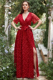 A Line V Pescoço Vermelho Vestido Dama de Honor com Bordado