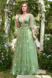 Vestido de Baile Mangas Curtas Gola em V