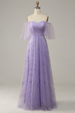 Vestido de Baile Roxo Fora do Ombro