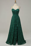 Cintas de Espaguete Verde Escuro Vestido de Festa