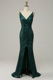 Vestido de Festa Cintas de Espaguete Verde Escuro
