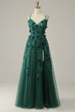 Verde Escuro A Line Tule Vestido de Festa