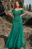 Sereia Verde Escuro Vestido de Festa com Apliques