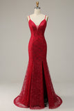 Vermelho Escuro Sereia Vestido de Festa