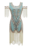 Verde Fora do Ombro Lantejoulas 1920s Vestido Com Borlas