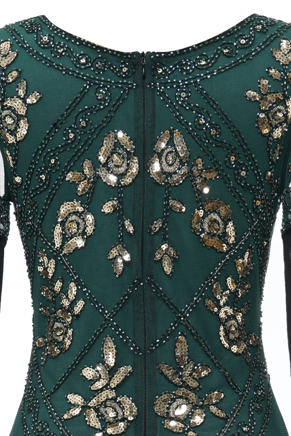 Gola em V Preto 1920s Vestido Com Lantejoulas e Franjas