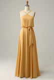 A Line Halter Amarelo Vestido Dama de Honra