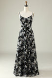 Preto Branco Flor Boho Chiffon Vestido Madrinha