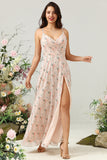 Rosa Floral Chiffon Vestido de Dama de Honor