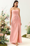 A Line Cintas de Espaguete Rosa Vestido de Dama de Honra
