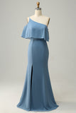 Um Ombro Azul Vestido de Dama de Honor