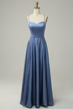 Cinza Azul Halter A Line Vestido de Dama de Honor