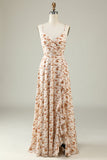 Vestido de Dama de Honor Com Babado Branco Floral Boho
