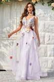 A Line V Pescoço Lavanda Vestido de Baile Com Costas Abertas