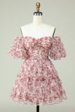 Vestido de Cocktail Fora do Ombro Estampado Floral