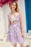 Vestido roxo bonito Corset Homecoming com flores 3D
