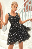 Preto A Line Tule Vestido de Cocktail com Estrelas