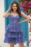 Azul Escuro Vestido de Cocktail Renda