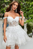 A Line Branco Vestido de Cocktail Curto