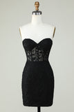 Bodycon Querida Espartilho Preto Vestido Curto Homecoming com Apliques