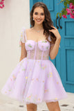 Lavanda Cintas de Espaguete Vestido Curto