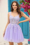 Lilás Cintas de Espaguete A-Line Vestido de Cocktail